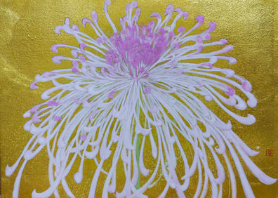 A chrysanthemum flower with golden background in Japanese painting