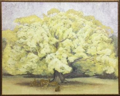 Deers under a big tree in Japanese painting