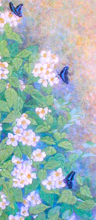 Swallowtail butterflies and flowers of mock oranges in Japanese painting