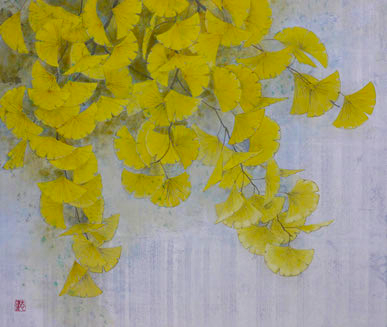 Autumn ginkgo leaves in Japanes painting