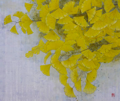 Autumn ginkgo leaves in Japanes painting