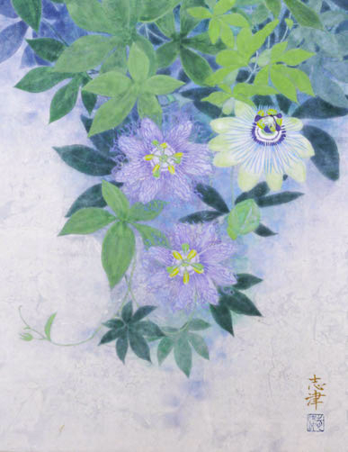 Three flowers of passion flower in Japanese painting