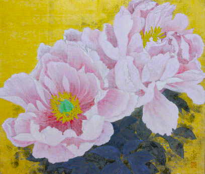 Two flowers of peony in Japanese painting