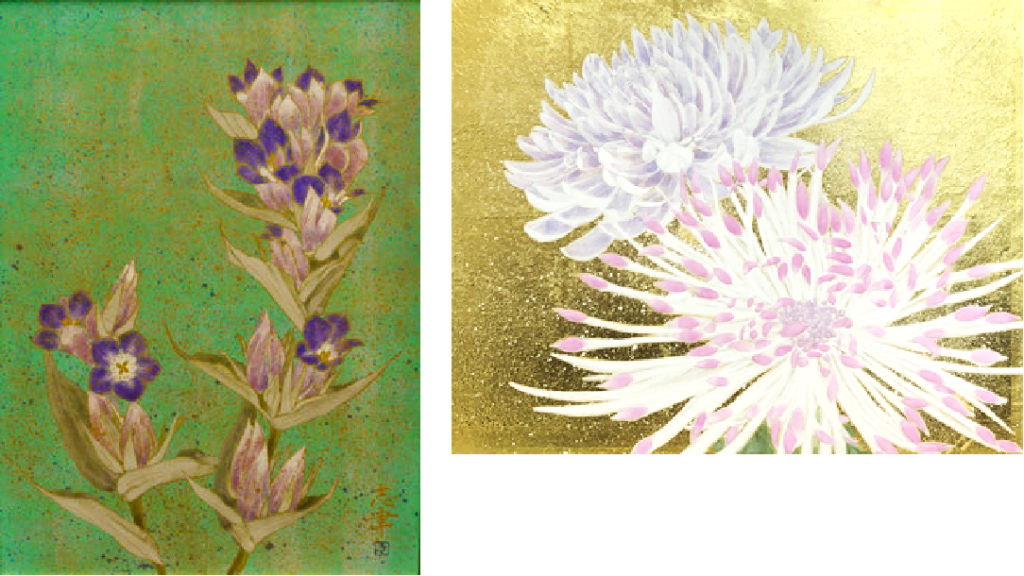 gentian and star chrysanthemum in Japanese painting