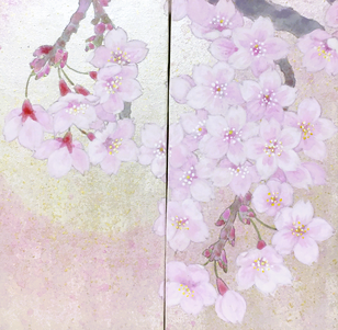 Cherry blossom with bright background in Japanese painting